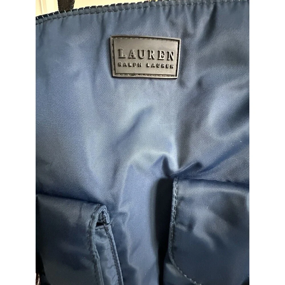 Lauren Ralph Lauren Navy Blue Nylon Duffel Overnight Weekend Travel Tote Bag